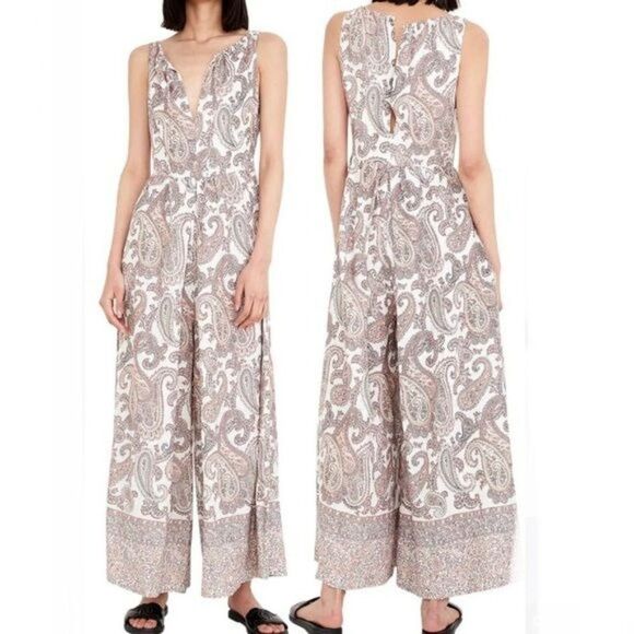 Bardot Paisley Sleeveless Wide Leg Linen Jumpsuit Medium - Picture 1 of 11